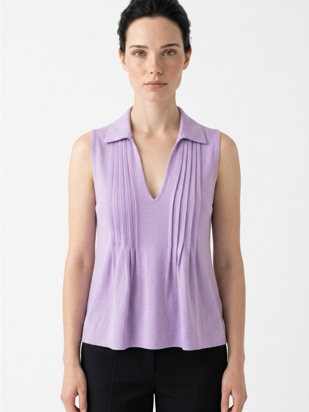 LOFT Women’s XS Sleeveless Collared Top Purple Pleated Front Blouse Spring NWT